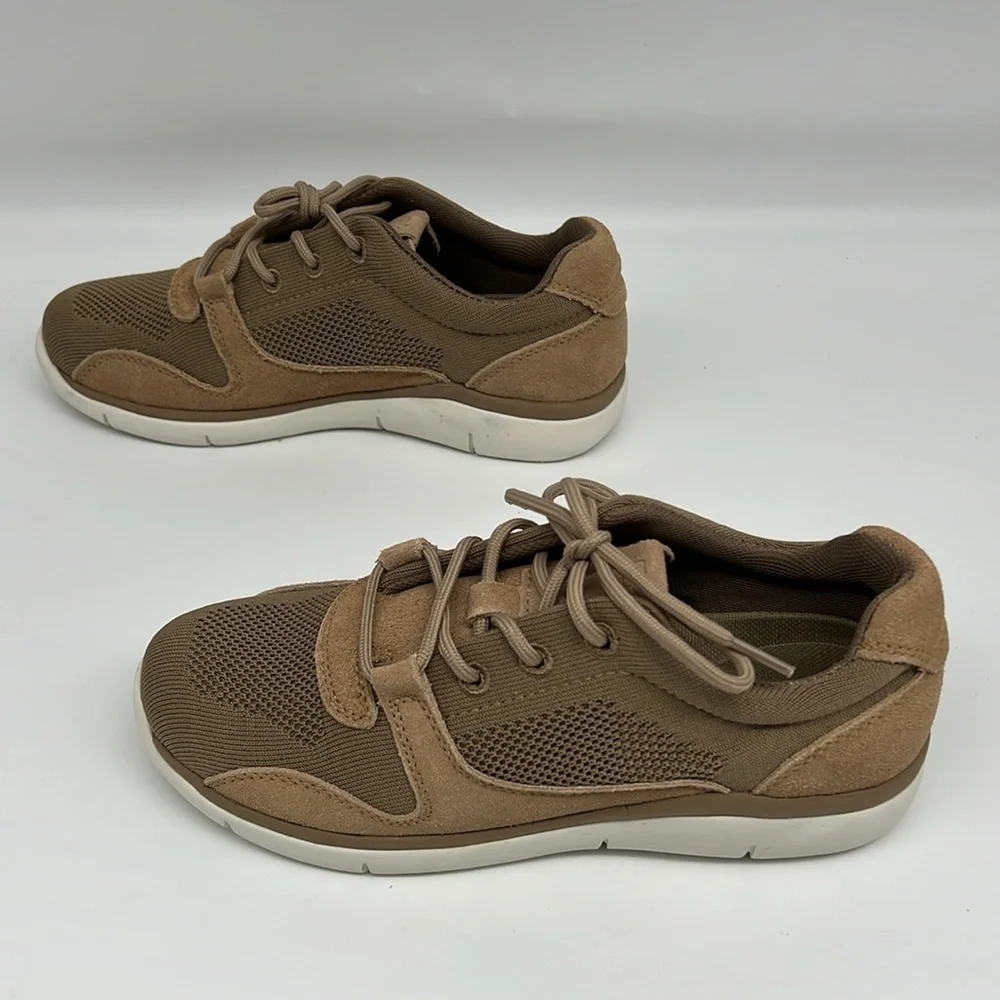 Propet Sarah Oxford Sneaker Flax Tan Knit Orthotic Comfort Walking 7AA NARROW